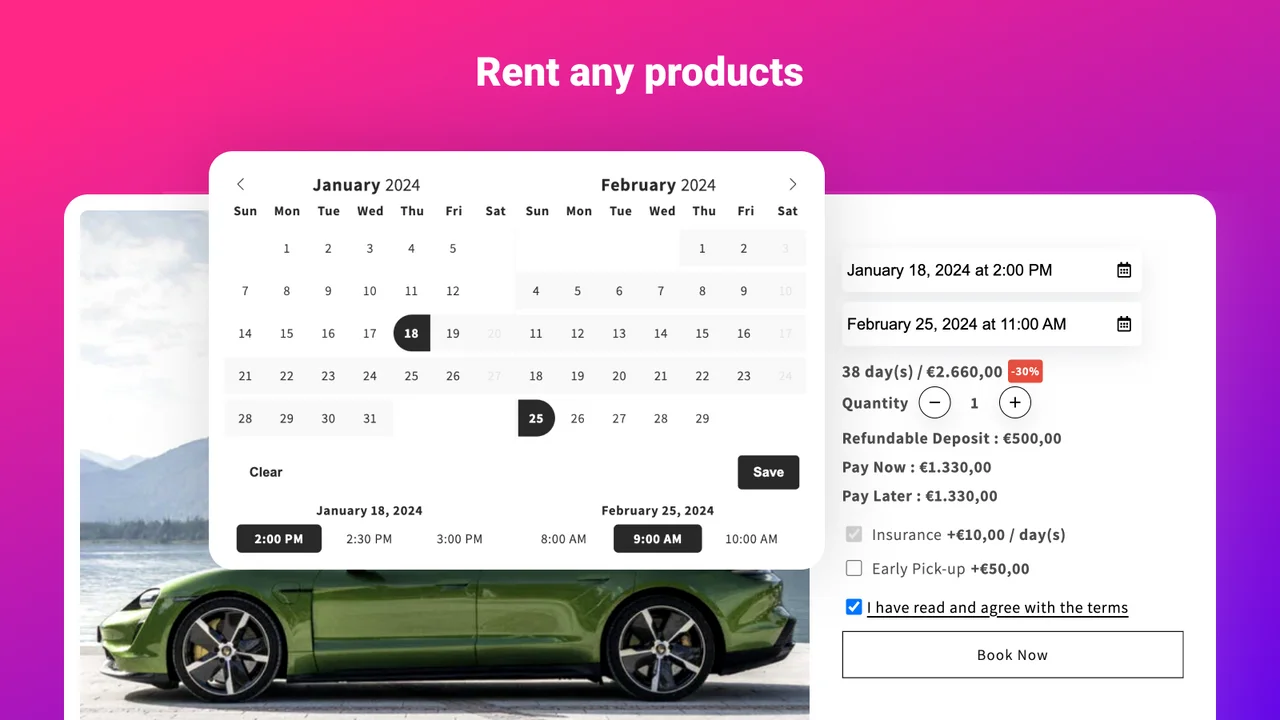 IzyRent booking product shown on its official Shopify listing