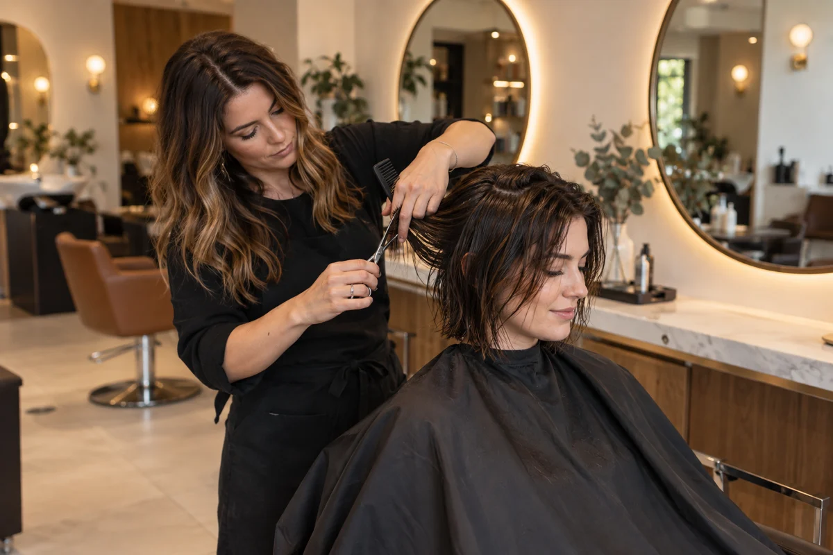 A stylist working with a customer