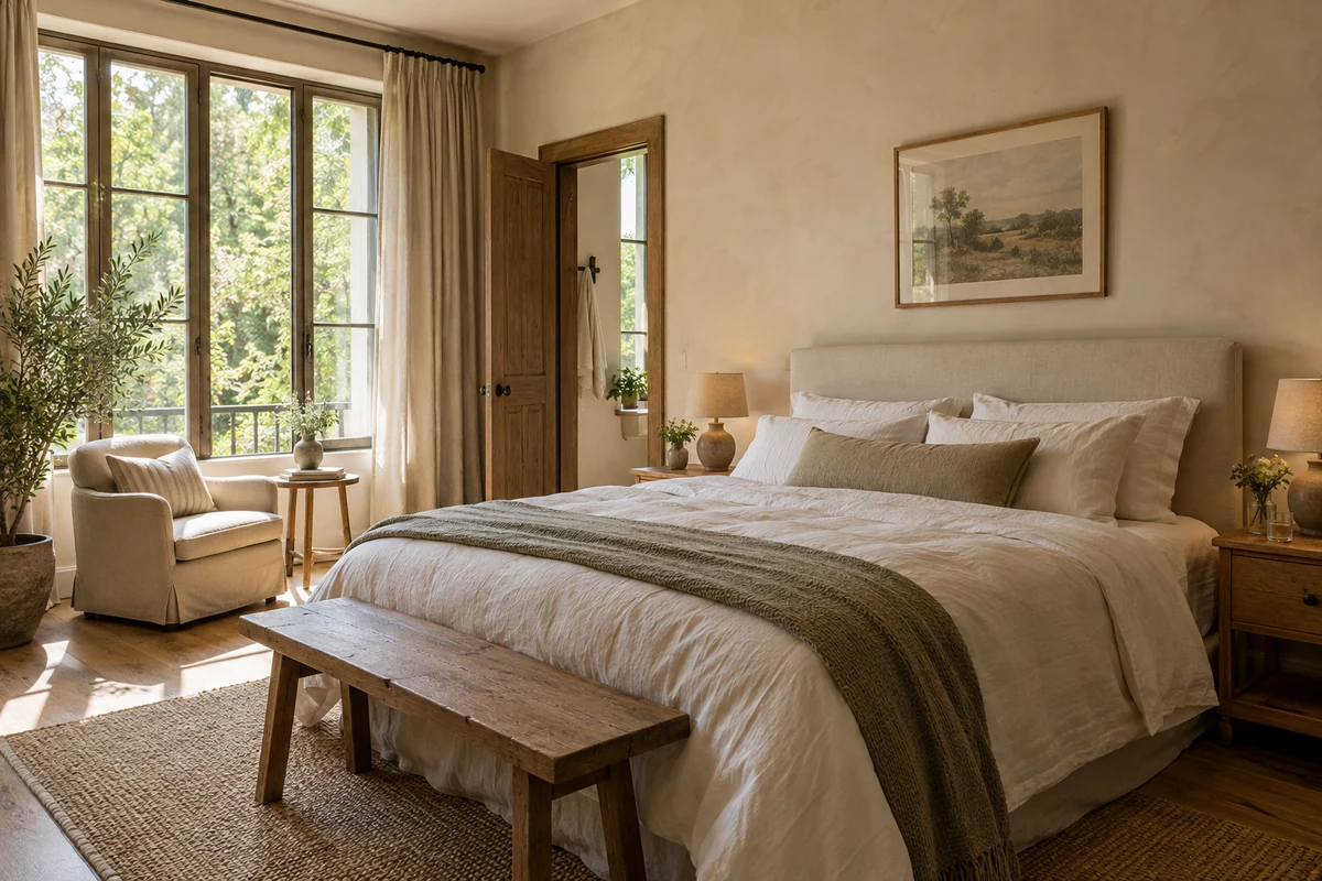 A peaceful boutique hotel room ready for guests