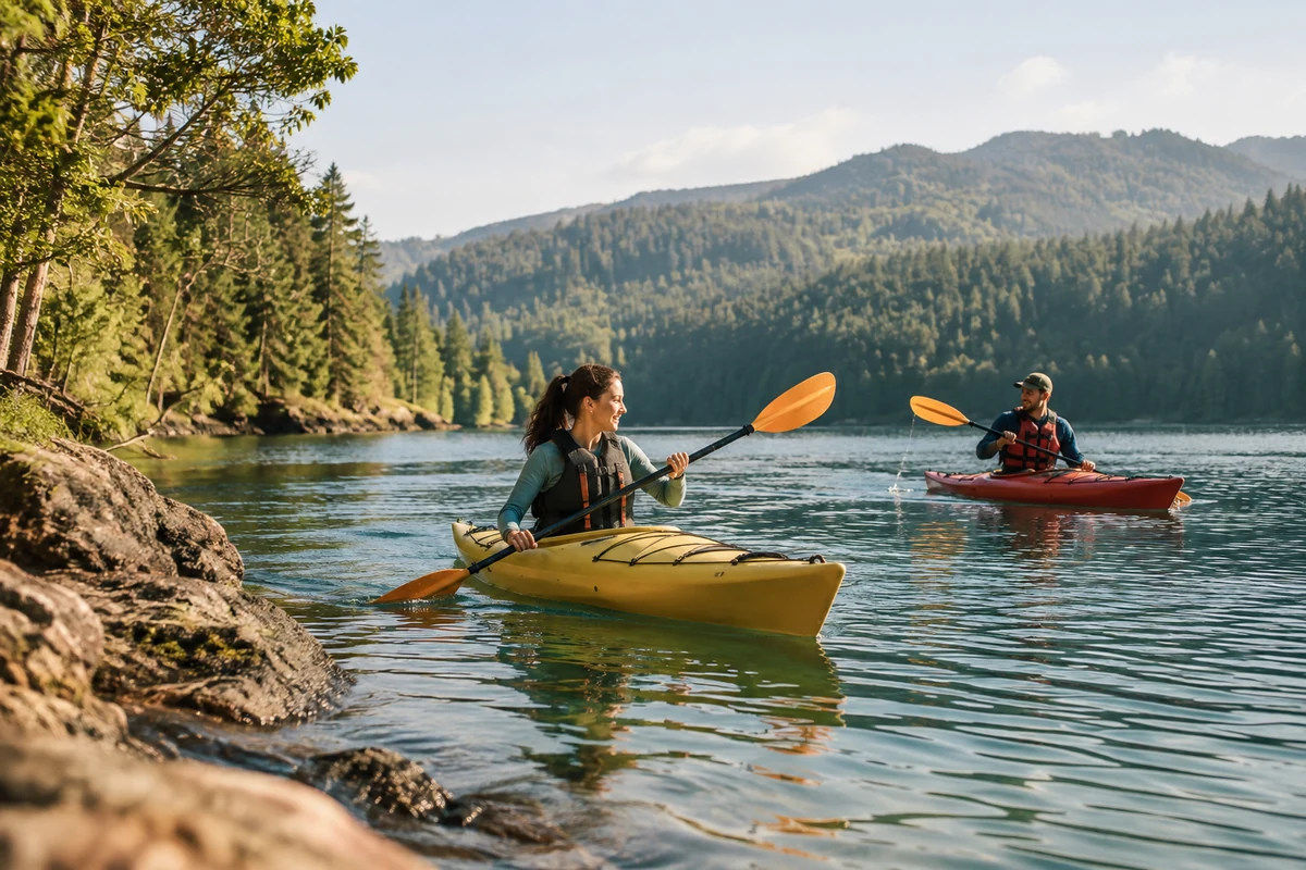 A kayak on calm water during an outdoor experience